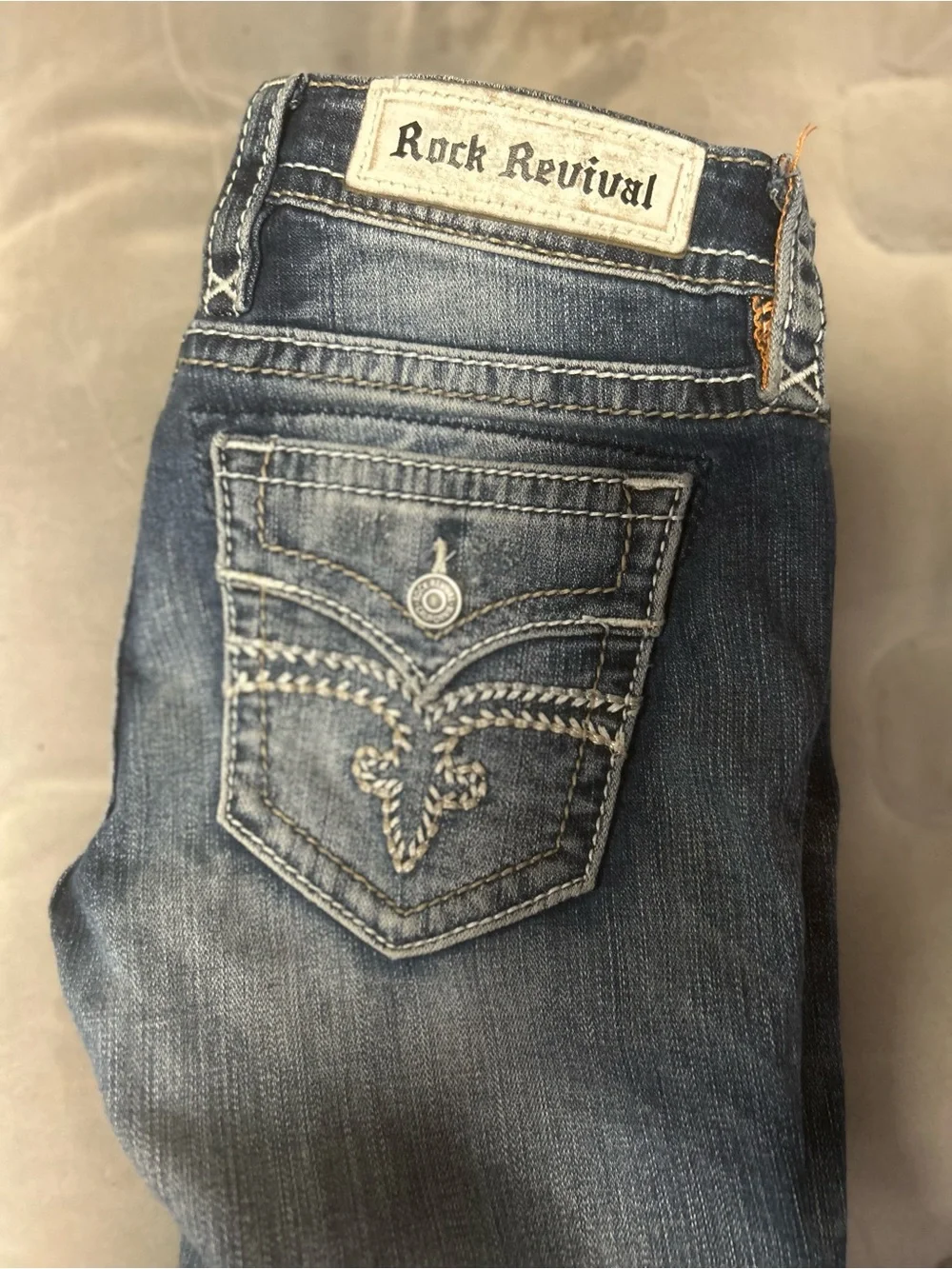 Rock Revival Women's Skinny Jeans in Washed Blue Denim